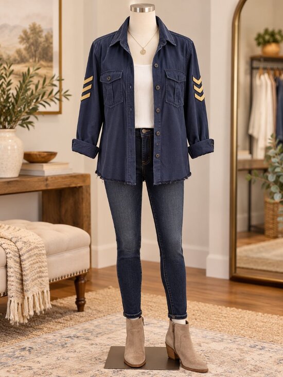 Rails Jackets & Blazers - Rails navy blue military utility jacket size large gold striped sleeve